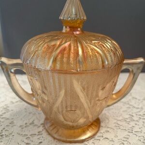 Jeanette Marigold Carnival Glass sugar Dish with Lid